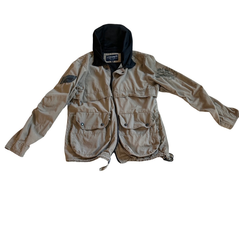 Vintage NAUTICA Jeans Company Hood Jacket Mens Size M Y2K Patchwork Tan Parka